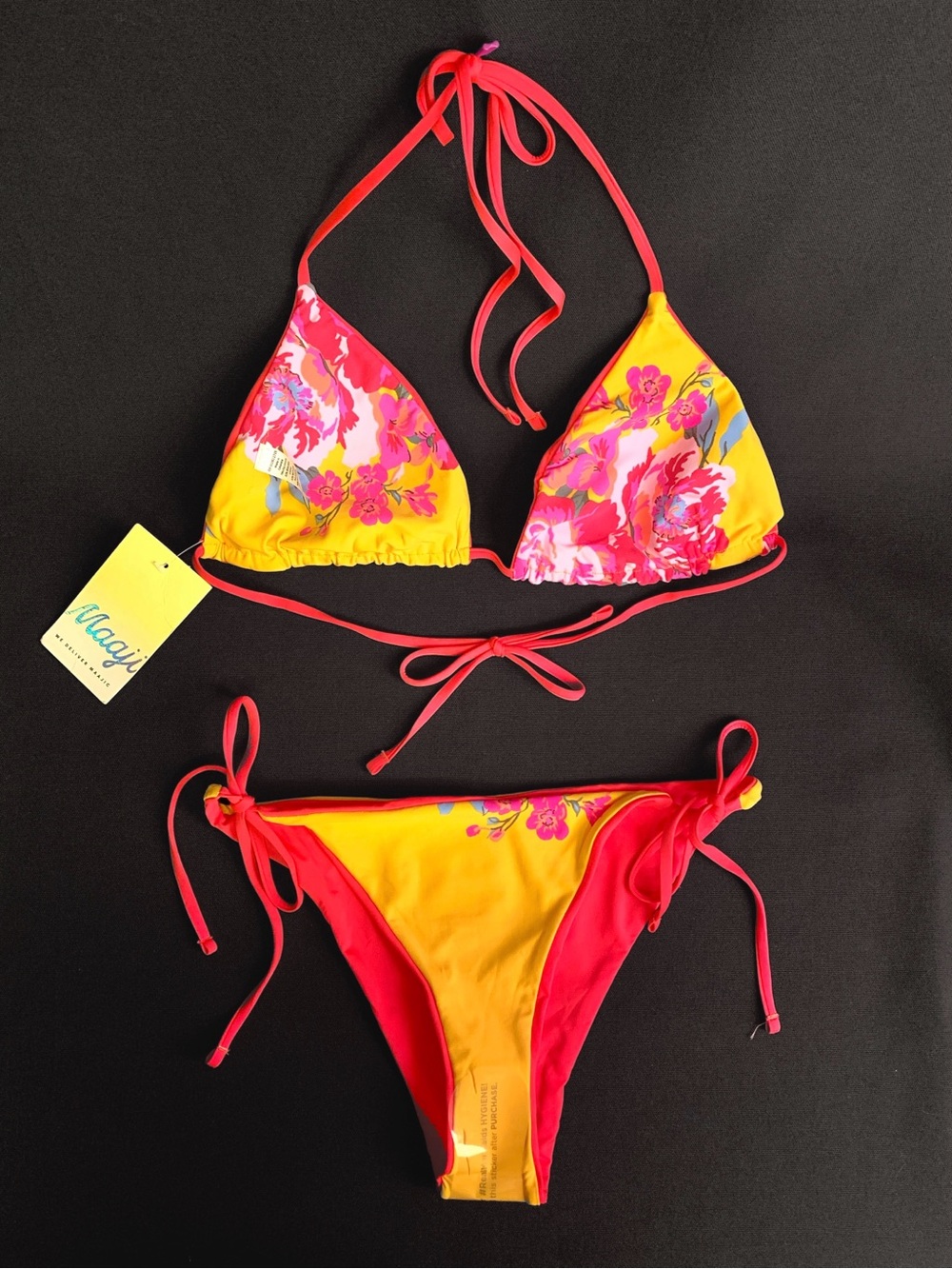 MAAJI Sliding Triangle Bikini Top & Low Rise Tie Side Bikini Bottom LARGE NWT